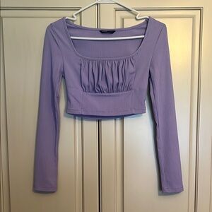 SHEIN Lilac Ribbed Long Sleeve Blouse